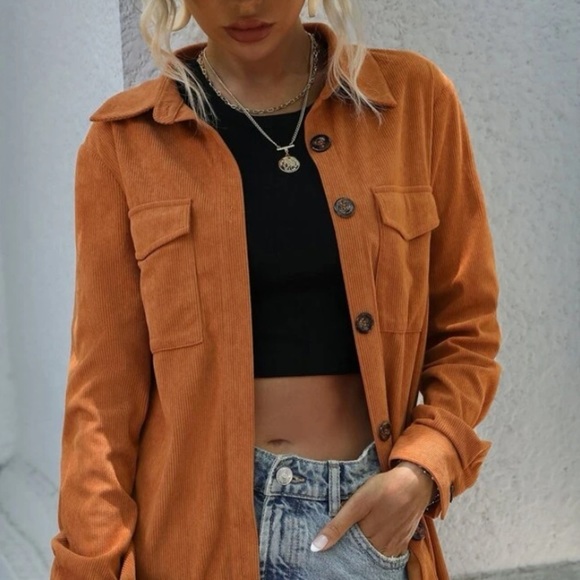 corduroy  button down long sleeve jacket - Picture 8 of 9